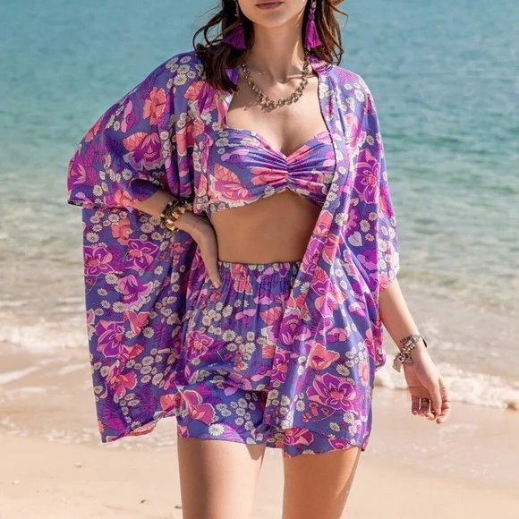 Boho Floral Print Shorts Cover up Set - Picture 4 of 5